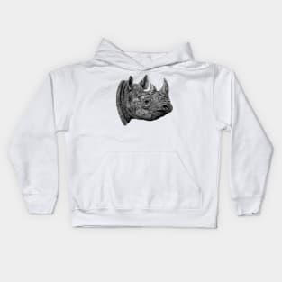 Black rhino ink illustration portrait Kids Hoodie